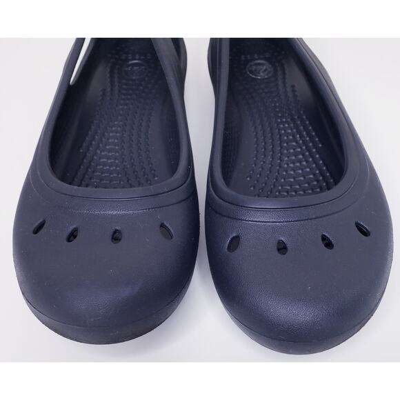 CROCS Girl's Size J2 KADEE Black Ballet Flats w/ Cut Out Slip On Shoes in VGUC - Picture 7 of 12